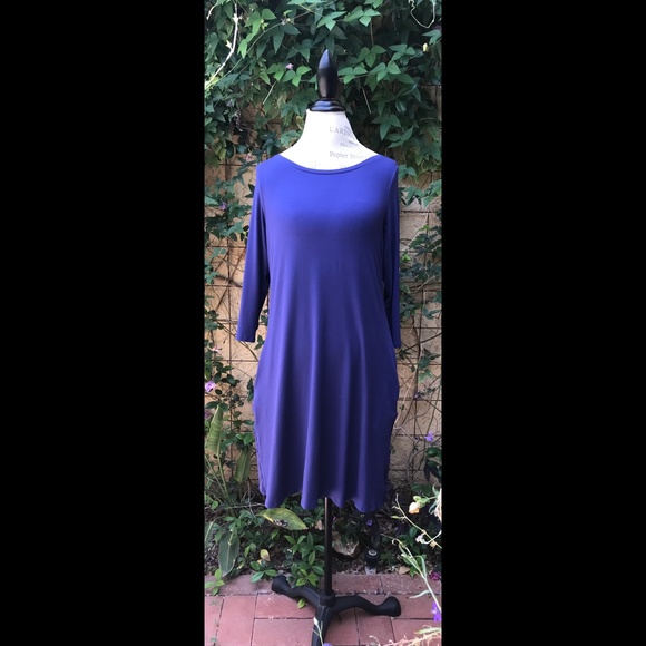 Eileen Fisher EUC Super Soft Cobalt Blue Dress w/ Pockets Sz. M - Picture 6 of 7